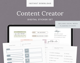 Content Creator Digital Stickers – Social Media Planner, GoodNotes (Digital Download)