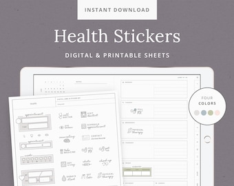 Health Digital Stickers for GoodNotes - iPad Planner Stickers - Printable Medical Sticker Labels - iPad Tablet - Instant Download