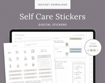 Self Care Digital Stickers for Planner - GoodNotes Sticker Book - Printable iPad Stickers Gratitude, Meditation, Mood Tracker - Dash Planner