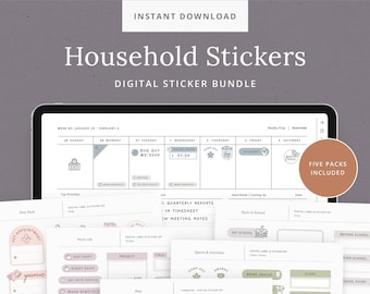 Household Digital Sticker Bundle - Digital Planner Stickers for School, Activities, Pets, Work, and Finance Budgeting - Dash Planner