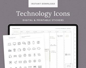 Technologie Digitale stickers: GoodNotes-planner, kantoor- en muziekpictogrammen (PNG)