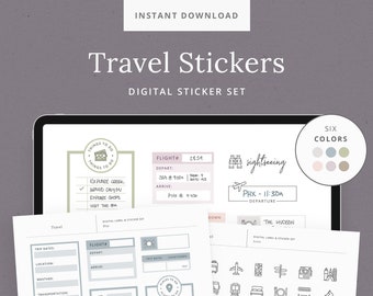 Travel Digital Stickers - Vacation GoodNotes Sticker Book - Flight, Hotel, and Itinerary Planner Stickers for iPad & tablet - DashPlanner