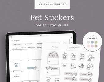 Pets Digital Sticker Set for Planners - Vet, Groomers, Clean Litter Box, Walk Dog Trackers - Minimalist GoodNotes Sticker Book - DashPlanner