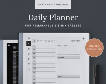 Daily Planner reMarkable Template - Digital Planner for reMarkable 1 2 & E-Ink Tablets - Dark Mode - with Daily Meeting Notes - Dash Planner