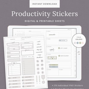 Productivity Digital Stickers for GoodNotes - iPad Planner Stickers - Printable Productivity Sticker Labels - iPad Tablet - Instant Download