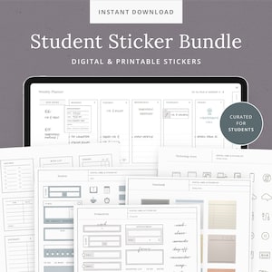 Pacote de adesivos digitais para estudantes - adesivos digitais imprimíveis para a escola - notas adesivas funcionais, produtividade, tecnologia - Dash Planner