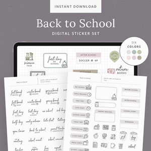 Digitale schoolstickerset - kinderen terug naar school - GoodNotes-stickerboek - halve dag, carpoolen, schoolevenementen, herinneringen voor ouders - DashPlanner
