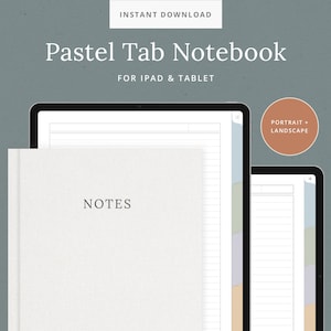 Digital Notebook Template - 5 Tabs in Pastel - Customizable GoodNotes DigiBujo Hyperlinked Organizer - for iPad tablet - Dash Planner