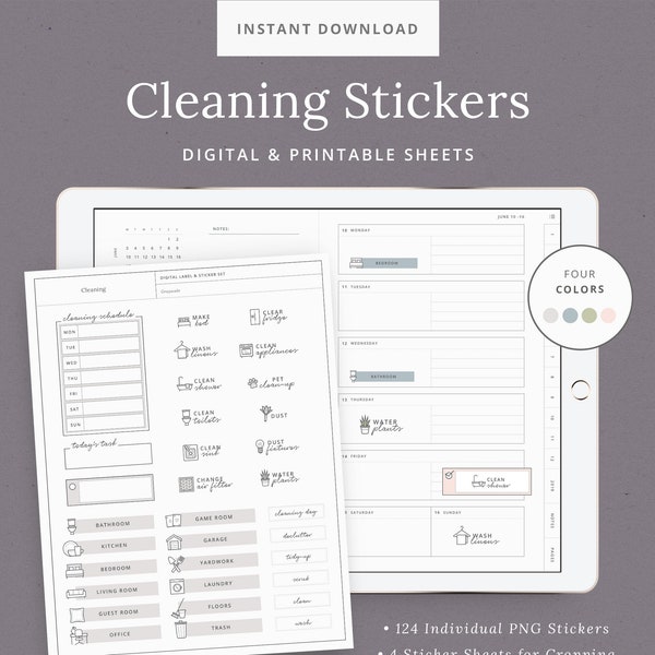 Cleaning Digital Stickers for GoodNotes - iPad Planner Stickers - Printable Cleaning Sticker Labels - iPad Tablet - Instant Download