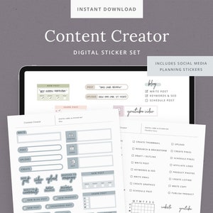Content Creator Digital Stickers for Social Media Planning - GoodNotes file Digital Sticker Set - Social Icons, Blog Posts, YouTube Planner