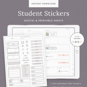 Student Digital Stickers for GoodNotes - iPad Planner Stickers for College Student - Printable Academic Sticker Labels - Instant Download