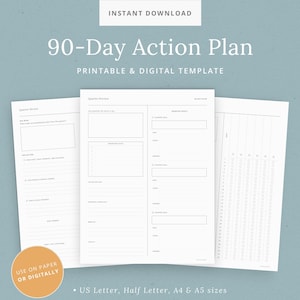 Plan de 90 días imprimible - Organizador de planificación trimestral - Plantilla de seguimiento de hábitos - Hoja de trabajo de objetivos - Tamaños Carta de EE. UU. y A4, A5 - Descarga instantánea
