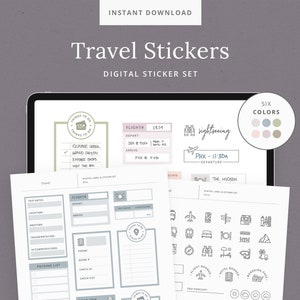 Travel Digital Stickers - Vacation GoodNotes Sticker Book - Flight, Hotel, and Itinerary Planner Stickers for iPad & tablet - DashPlanner