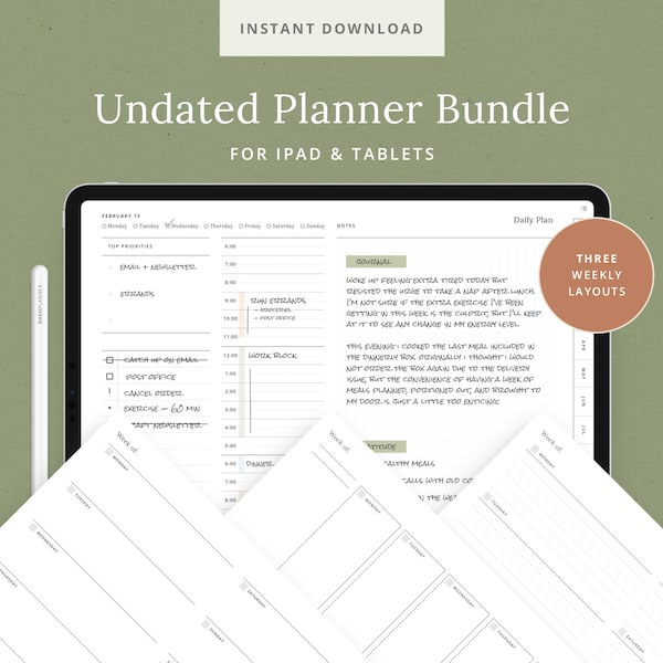 Undated Digital Planner Bundle - GoodNote Agenda Templates - Daily Diary Digi Bujo - Great for College Students - with Covers and Stickers