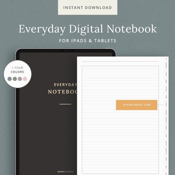 Everyday Digital Notebook - Hyperlinked Tabs - Minimalist design with Lined, Dot, Grid paper - for Digital Bullet Journaling - GoodNotes