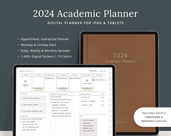 2024 Digital Academic Planner - Notebook Agenda for Students - Planner for Study, Reading, Projects, Assigment, Goals, Grades - Dash Planner