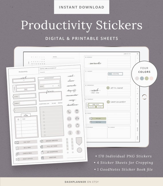 Productivity Digital Stickers for Goodnotes iPad Planner Stickers Printable Productivity  Sticker Labels iPad Tablet Instant Download 