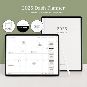 2025 Digital Planner - Dash Planner - Dated Minimalist Journal for GoodNotes - Monthly, Weekly & Daily iPad Template with Digital Stickers