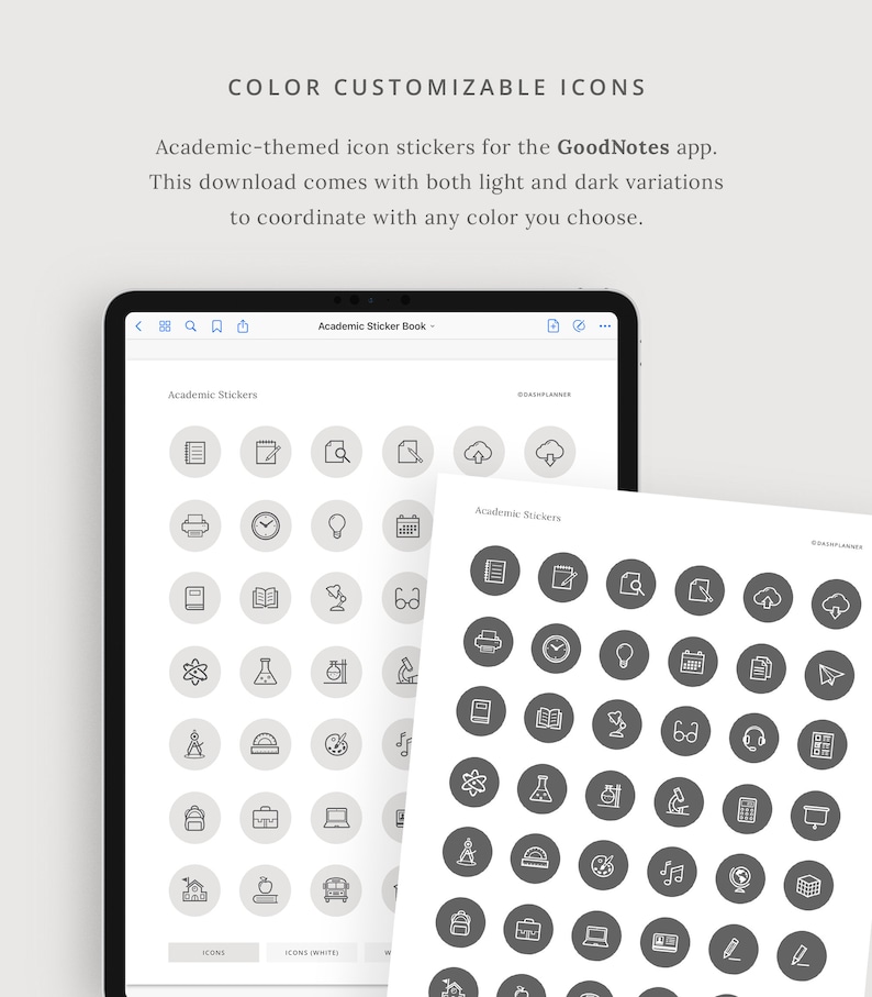 Academic Digital Stickers Smart Stickers for Students GoodNotes file Customizable Icons and Labels Minimal and Modern Dash Planner image 2
