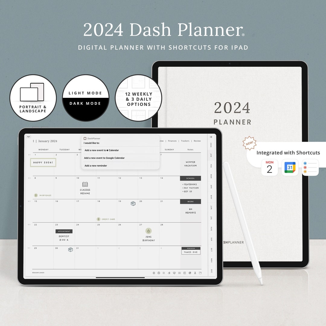 2024 Digital Planner With Links to Apple Calendar, Google Calendar, and