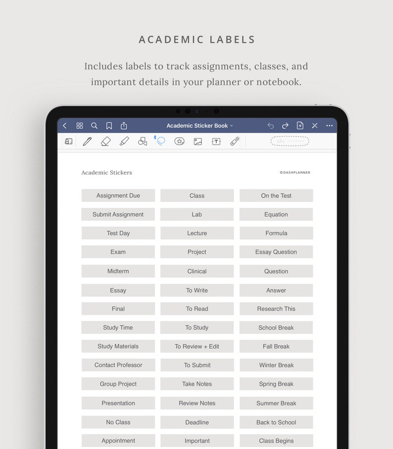 Academic Digital Stickers Smart Stickers for Students GoodNotes file Customizable Icons and Labels Minimal and Modern Dash Planner image 4