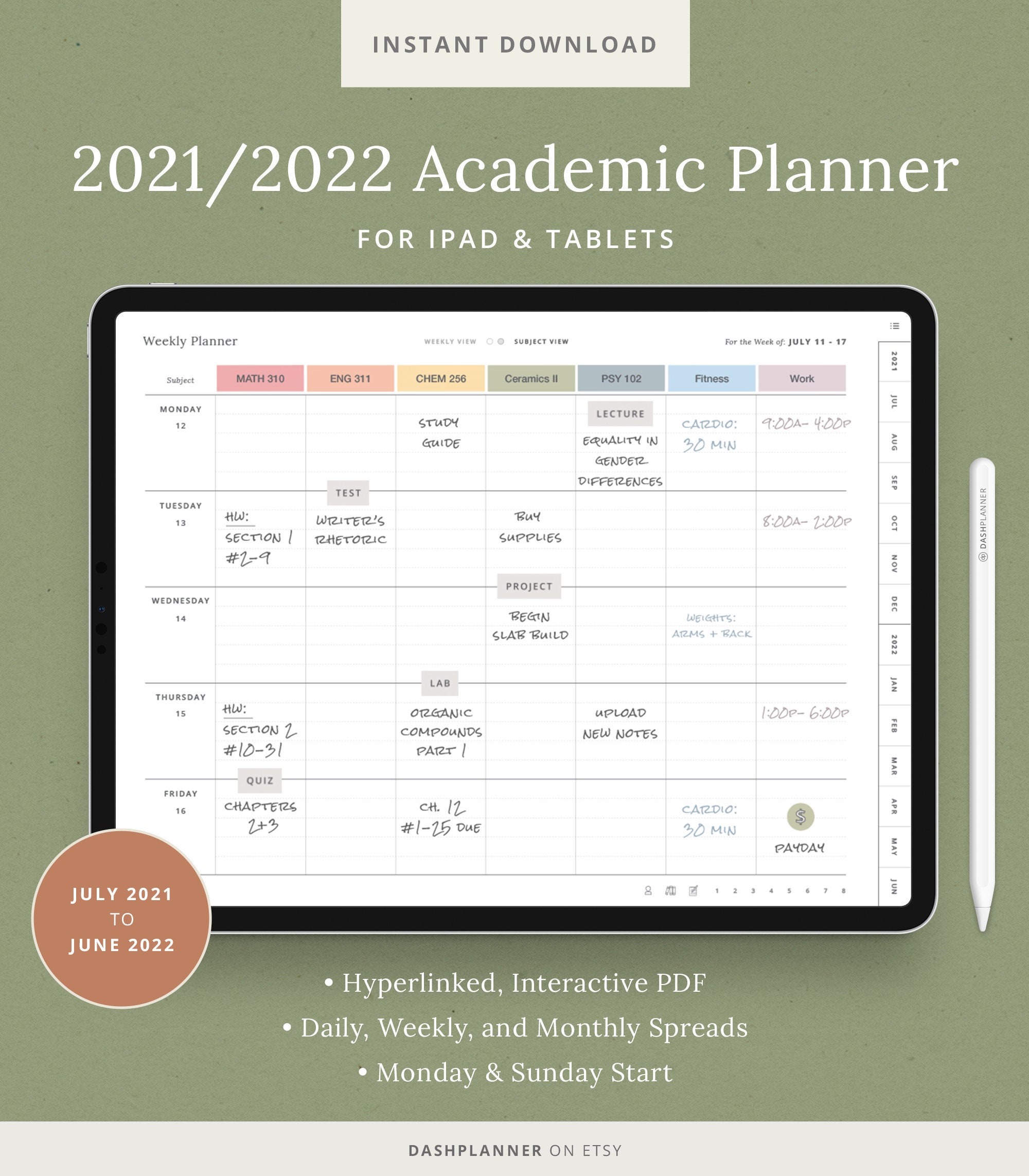 21 22 Digital Student Planner Dated Academic Goodnotes Etsy