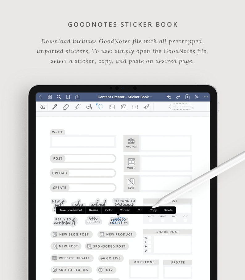 Content Creator Digital Stickers for Social Media Planning GoodNotes file Digital Sticker Set Social Icons, Blog Posts, YouTube Planner image 5