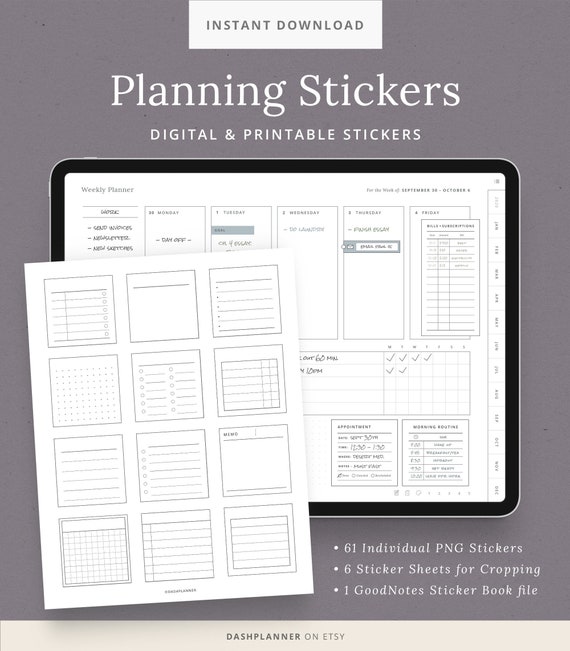 Planning Digital Stickers - Planner Cards for GoodNotes - Minimalist Stickers for iPad Digital Planners, Notebooks - Bujo - Dash Planner