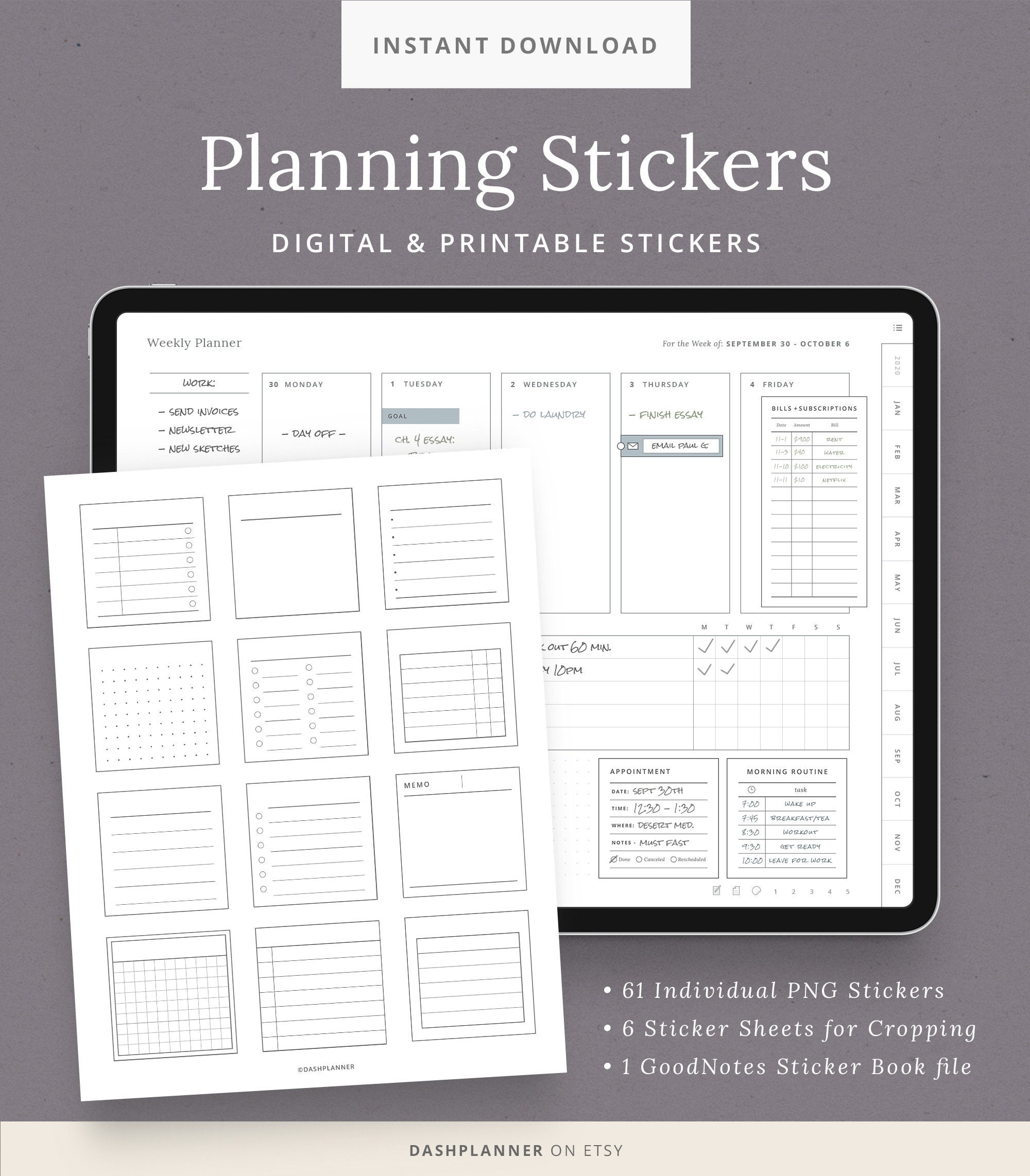 Minimalist Planning Stickers for Goodnotes – Digital Planner Bujo ...