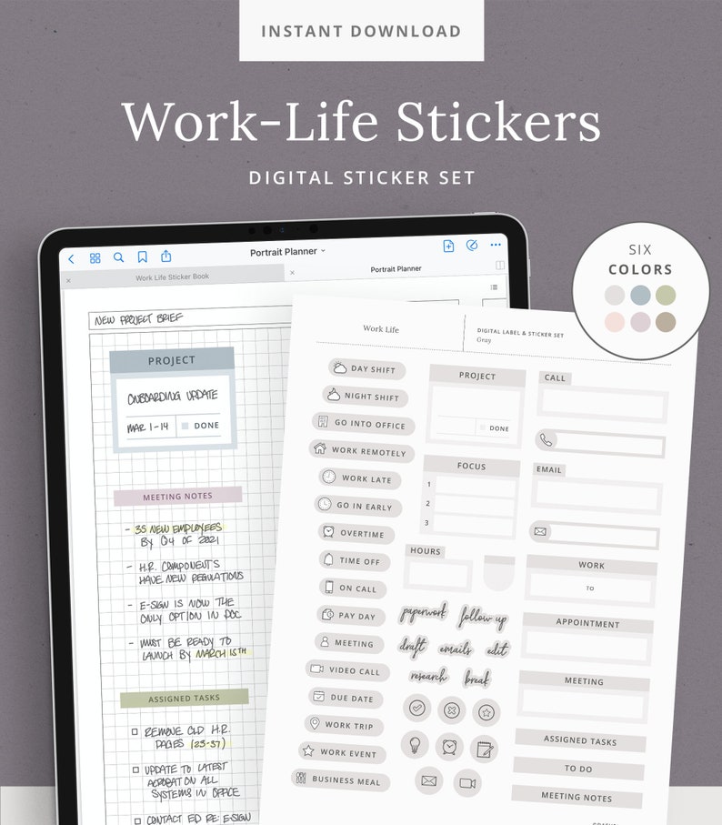 Work-Life Digital Stickers - Minimalist Job GoodNotes Sticker Book - Video Call Trackers for iPad Planner - Printable Stickers - Dashplanner 