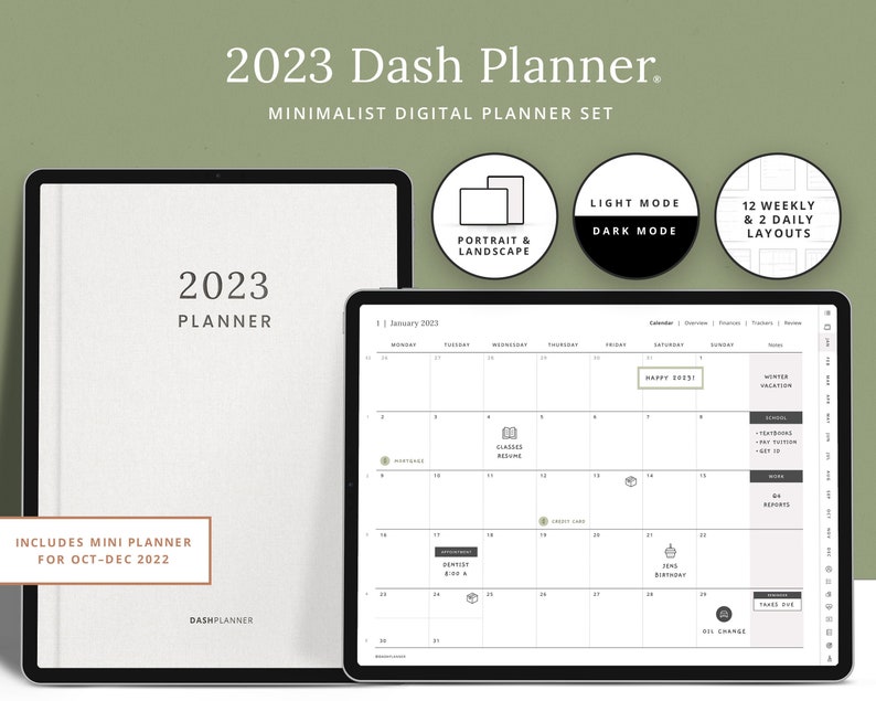 2023 Digital Planner Dash Planner Monthly Weekly & Daily Etsy