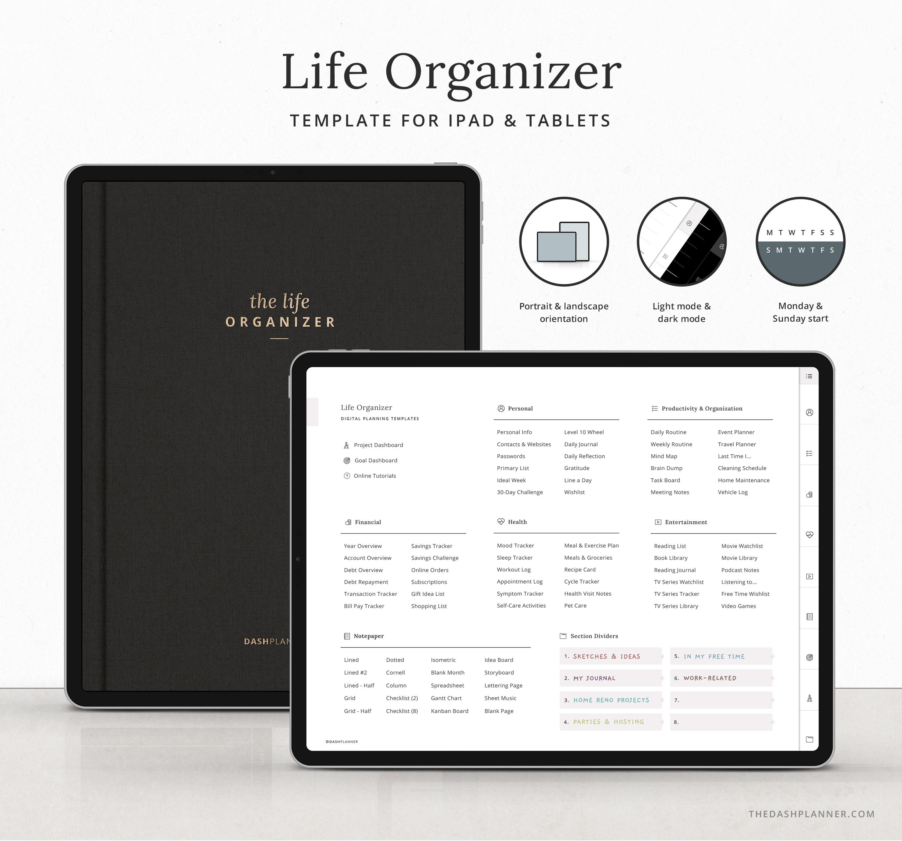 Life Organizer Digital Planner for iPad | Goodnotes, Notability Templates |  Financial, Productivity, Health, Home Management | Digital Notes - Etsy, image size:3000x2800