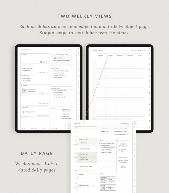 21 22 Digital Academic Planner Portrait Daily College Etsy