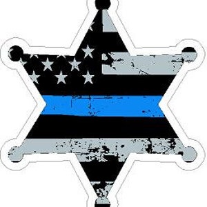 Thin Blue Line Deputy Sheriff 6 Pt Badge Distressed Flag Reflective Decal Sticker Police Sheriff Deputy