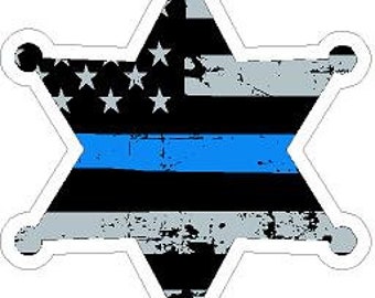 Thin Blue Line Deputy Sheriff 6 Pt Badge Distressed Flag Reflective Decal Sticker Police Sheriff Deputy
