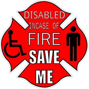 Deaktiviert. Incase of fire Save Me. Reflektierender oder matter Vinyl Aufkleber Aufkleber Männliche Figur Notfallhilfe