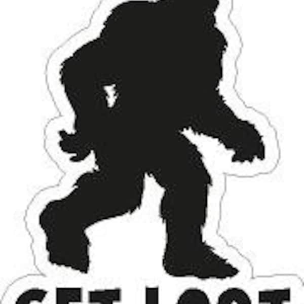 Get Lost. Bigfoot, Sasquatch, Reflective or Matte Vinyl Decal Sticker. Explore, Hike, Adventure