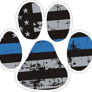 Thin Blue Line K-9 Paw Distressed Flag Reflective or Matte Vinyl Decal Sticker Police Sheriff Deputy Canine