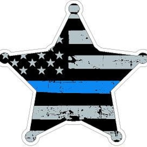 Thin Blue Line Deputy Sheriff 5 Pt Badge Distressed Flag Reflective Decal Sticker Police Sheriff Deputy