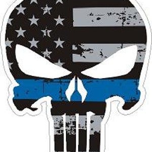 Thin Blue Line Distressed US Flag Punisher Reflective or Matte Vinyl Decal Sticker Police Sheriff Deputy