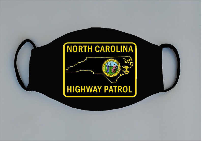 North Carolina Hwy Patrol Reusable Face Mask with Filter Pocket Marshall Constable Officer Highway Patrol State Trooper Deputy Sheriff NC Patch Design 1064