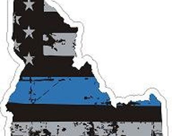 Idaho State Thin Blue Line Distressed Flag Reflective or Matte Vinyl Decal Sticker Police Sheriff Deputy