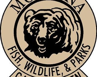 Montana. Poisson, la faune, & Parks vinyle réfléchissant Sticker autocollant. Gardien de gibier, parc Ranger, Guide de la faune, ours.