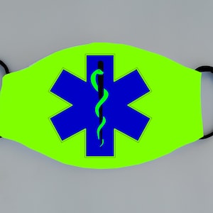 Star of Life Reusable Face Mask w/Filter Pocket Blue or Green EMT EMS SOL Rescue Squad First Responder Paramedic