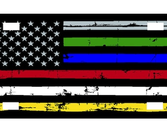 Thin Line Distressed US Flag  Police Fire EMS 911 Dispatch Dept of Corrections. Novelty Car Tag. License plate