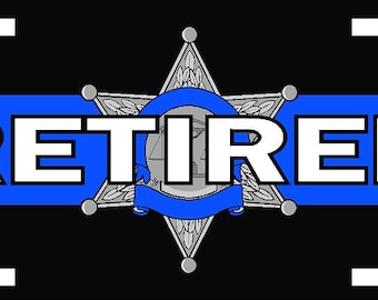 Thin Blue Line Retired Deputy Sheriff Novelty Car Tag License plate LEO Police County Sheriff Swat 6-point Silver (Gray) Badge