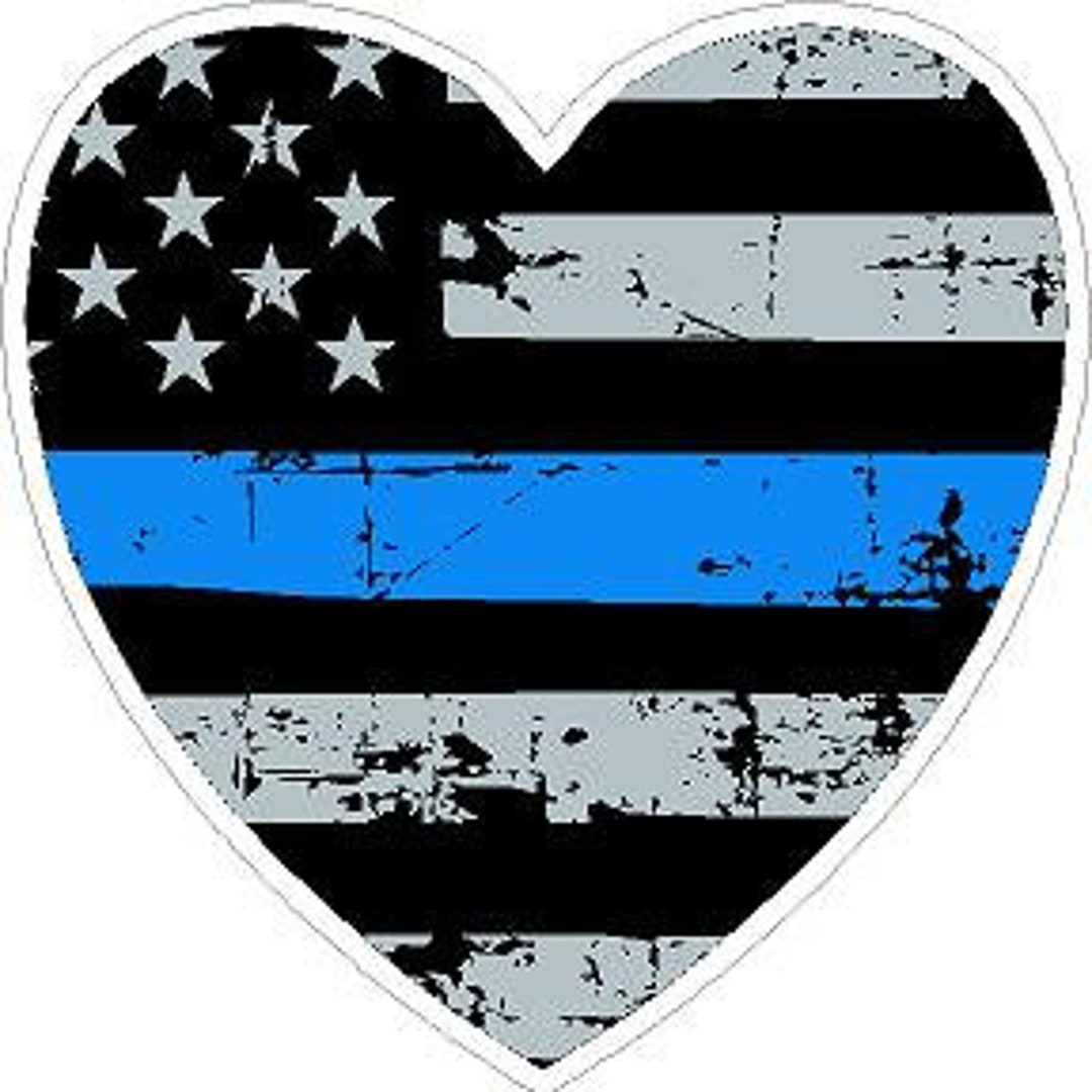 Thin Blue Line Distressed Flag Heart Reflective Or Matte Vinyl Decal