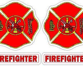 Firefighter Helmet Pair (2) Reflective or Matte Vinyl Decal Sticker Rescue Firefighter Maltese Cross