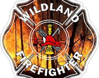 Wildland Fire Fighter, Maltese Cross, Fire Rescue.  Reflective or Matte Vinyl Decal Sticker