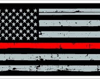 Thin Red Line Fire Distressed US Flag Reflective or Matte Vinyl Decal Sticker or Magnet Rescue Paramedic Firefighter EMT